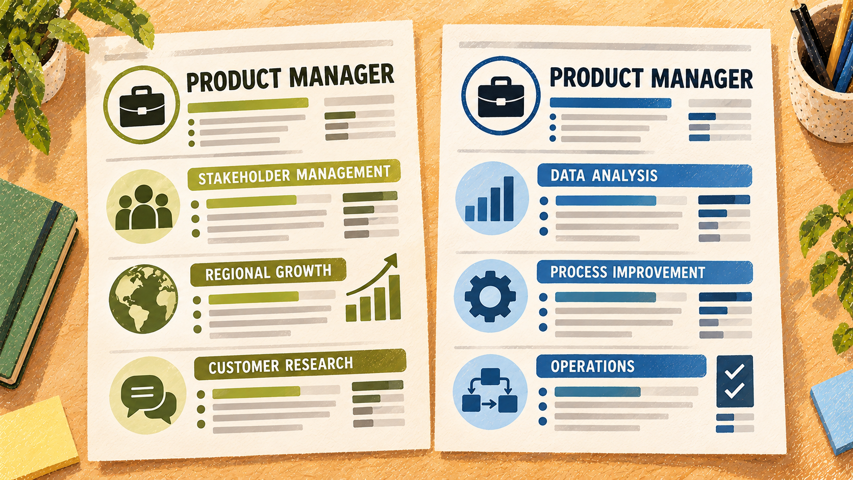 Two Product Manager CVs tailored to different job descriptions